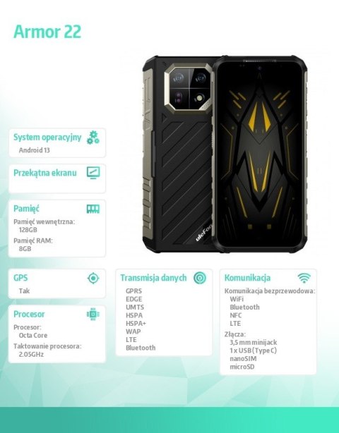 Smartfon Armor 22 6.58 cala 8/128GB IP68/IP69K 6600 mAh DualSIM czarny