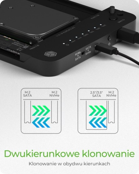 Stacja dokująca/klonująca IB-2915MSCL-C31 M.2 dla M.2 0NVMe i SATA 2,5/3,5 SSD/HDD