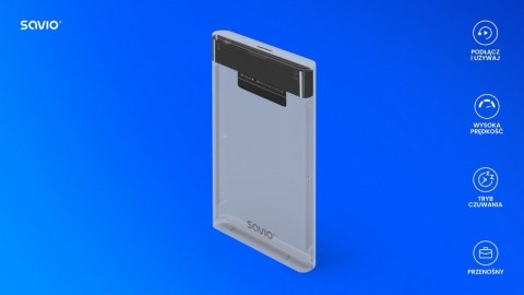 Zewnętrzna obudowa na dysk HDD/SSD 2.5", USB 3.0, AK-66, transparentna