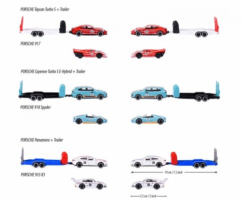 Pojazd Majorette Porsche z przyczepką, 3 rodzaje mix