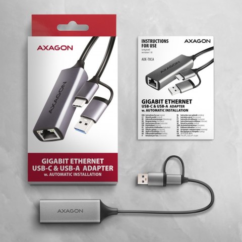 ADE-TXCA Karta sieciowa Gigabit Ethernet adapter, USB-C (USB-A redukcja) 3.2 Gen 1, instalacja automatyczna