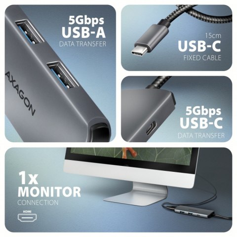 HMC-5H8K Wieloportowy hub 2x USB-A, 1x USB-C, 8K HDMI, USB 3.2 Gen 1 hub, PD 100W, 15cm USB-C kabel