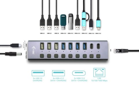 Hub USB 3.0/USB-C 9 portów LAN + Power Adapter 60W