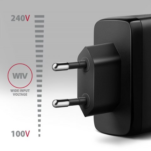 ACU-DPQ100 Ładowarka sieciowa GaN 100W, 3x port (USB-A + dual USB-C) PD3.0/QC4+/PPS/Apple Czarna