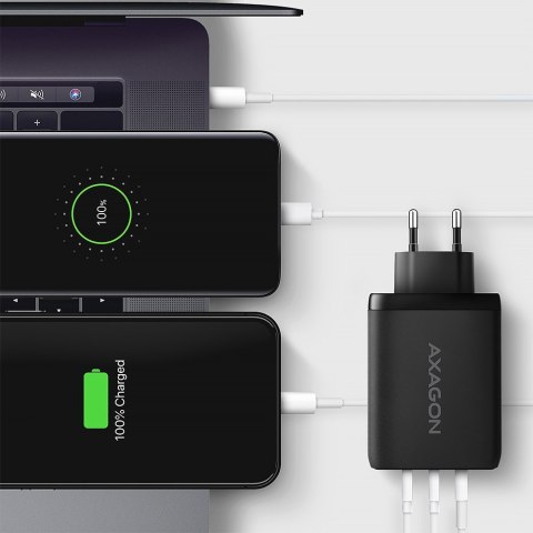 ACU-DPQ100 Ładowarka sieciowa GaN 100W, 3x port (USB-A + dual USB-C) PD3.0/QC4+/PPS/Apple Czarna