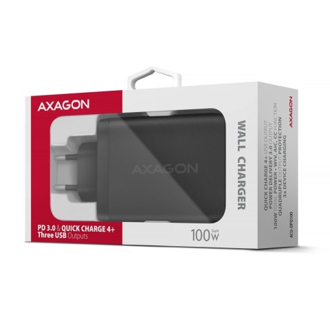 ACU-DPQ100 Ładowarka sieciowa GaN 100W, 3x port (USB-A + dual USB-C) PD3.0/QC4+/PPS/Apple Czarna