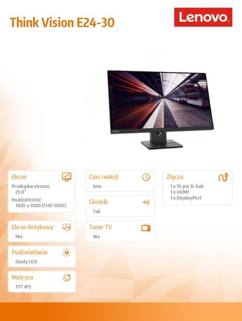 Monitor ThinkVision 23.8 cali E24-30 63EDMAT2EU