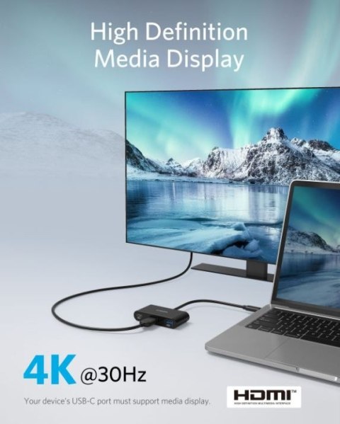 USB-C Hub 3w1 4K HDMI szary