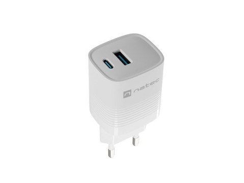 Ładowarka sieciowa Ribera GAN 1X USB-A + 1X USB-C 30W Biała