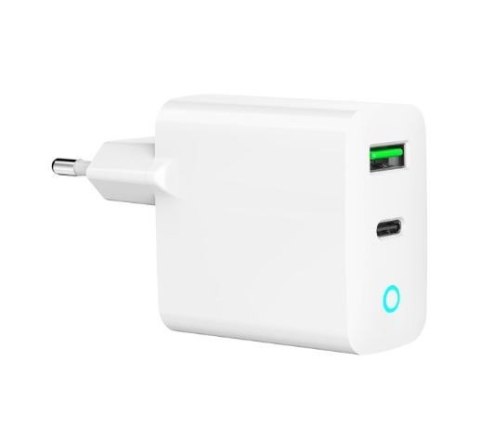 Ładowarka USB-A USB-C LED 20W PD QC3.0 biała