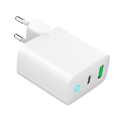 Ładowarka USB-A USB-C LED 20W PD QC3.0 biała