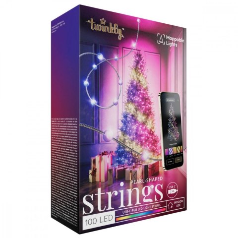 Inteligentne lampki dekoracyjne Strings USB-C (Candies) 100 LED RGB, perły, przezroczysty przewód, 6 m