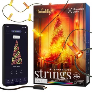 Inteligentne lampki dekoracyjne Strings USB-C (Candies) 100 LED RGB, świece, zielony przewód, 6 m