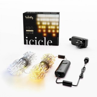 Inteligentne lampki sople Icicle 190 AWW LED, 5x0,5 m, IP44, przezroczysty przewód