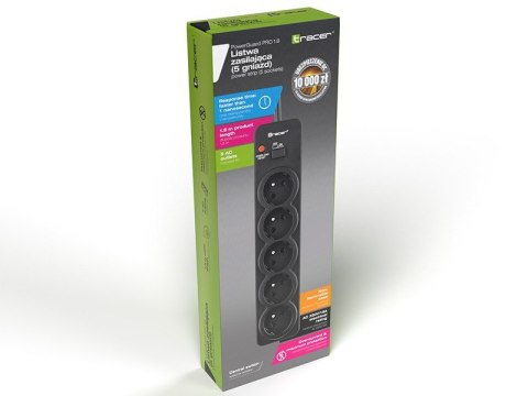 Listwa zasilająca PowerGuard PRO 1.8m (5 gniazd, 1 włącznik) czarna Listwa zasilająca PowerGuard PRO 1.8m (5 gniazd, 1 włącznik) czarna