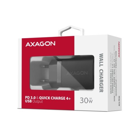 ACU-PD30 Ładowarka sieciowa PD 30W, 1x port USB-C, PD3.0/QC3.0/AFC/FCP/Apple Czarna