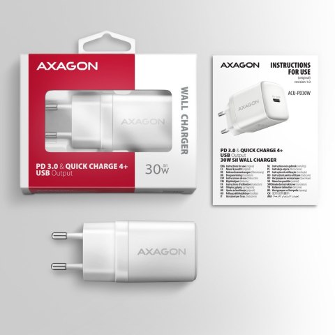 ACU-PD30W Ładowarka sieciowa PD 30W, 1x port USB-C, PD3.0/QC3.0/AFC/FCP/Apple Biała