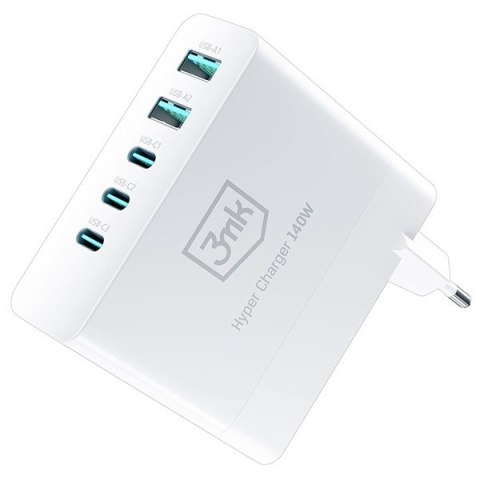 Ładowarka sieciowa 140W 3xUSB-C+2xUSB-A GaN PD QC