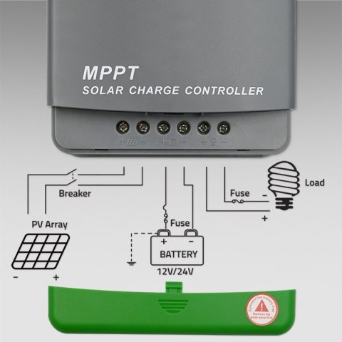 Solarny regulator ładowania MPPT z czujnikiem temperatury 20A | 12V / 24V | LCD | 2 x USB