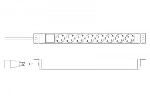 Listwa zasilająca PDU 19" Rack, 8x gniazdo ze stykami ochronnymi unischuko 16A/230V, 1x wtyczka IEC C20, 16A, przewód zasilający