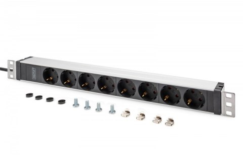 Listwa zasilająca PDU 19" Rack, 8x gniazdo ze stykami ochronnymi unischuko 16A/230V, 1x wtyczka IEC C20, 16A, przewód zasilający