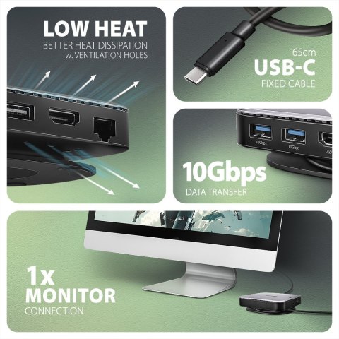 HMC-UFO Wieloportowy hub 9in1 USB-C 3.2 Gen 2 10Gbps HDMI M.2 NVMe/SATA audio PD100W microSD LAN