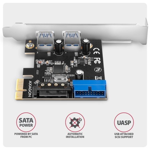 PCEU-232RS Kontroler PCIe 2+2x port USB 3.2 GEN 1, UASP, SP & LP 15-pin SATA zasilacz