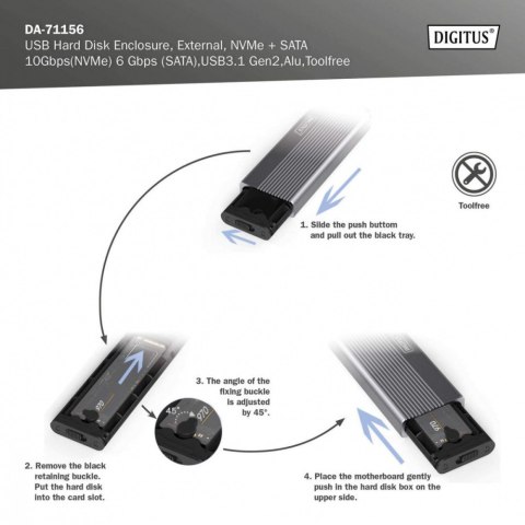 Obudowa USB 3.1 Typ C na dysk SSD M.2 NVMe 10 Gbps + SATA 6 Gbps aluminiowa, beznarzędziowa