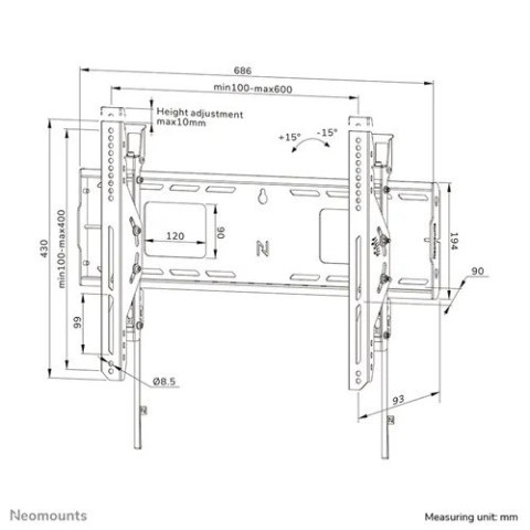 Uchwyt ścienny LEVEL-750 Wall Mount (XL, 125 kg, uchylny, zabezpieczenie przed przechyleniem)