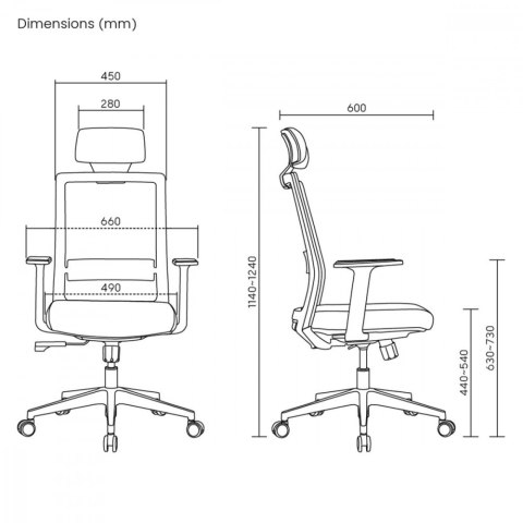 Fotel biurowy premium ergonomiczny ER-425 z wysokim oparciem, max 150 kg, regulowany