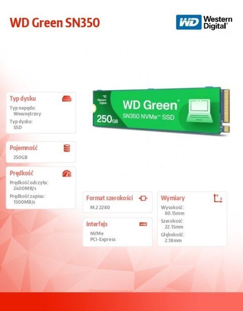 Dysk SSD Green 250GB M.2 2280 SN350 NVMe PCIe