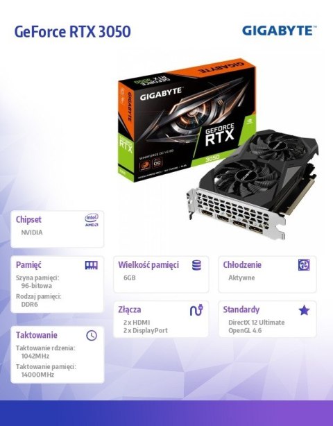 Karta graficzna GeForce RTX 3050 WINDFORCE OC V2 6GB GDDR6 96bit 2DP/2HDMI