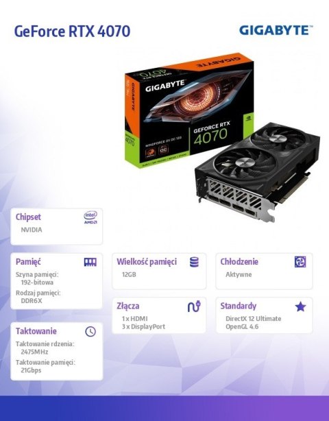 Karta graficzna GeForce RTX 4070 WINDFORCE 2X OC 12GB GDDR6 192bit 3DP/HDMI