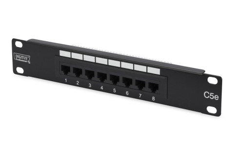 Patch panel 10" 8 portów, kat.5e, U/UTP, 1U, czarny (kompletny)