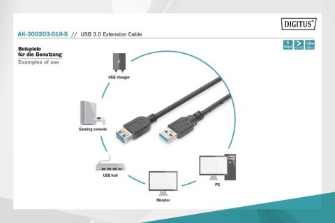 Kabel przedłużający USB 3.1 Gen.1 SuperSpeed 5Gbps Typ USB A/USB A M/Ż czarny 1,8m