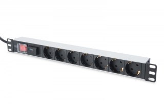 Listwa zasilająca PDU 19" RACK 7xSchuko, 2m 1xSchuko, 16A, wł./wył., zab.przepięciowe, aluminiowa