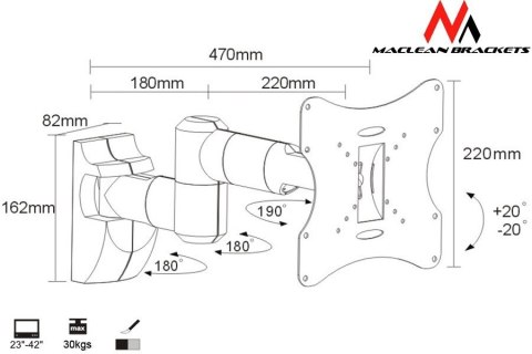 Uchwyt do monitora 23-42'' 30 kg uniwersalny MC-503A S max vesa 200 srebrny