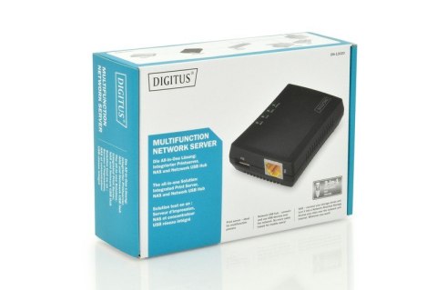 Wielofunkcyjny serwer wydruku/Print server 1xUSB 2.0 Hub sieciowy, NAS, 1x RJ45, LAN 10/100Mbps