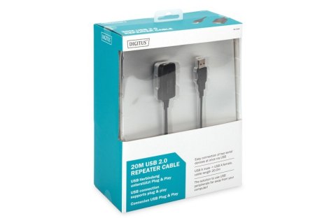 Kabel przedłużający USB 2.0 HighSpeed Typ USB A/USB A M/Ż aktywny 20m Czarny