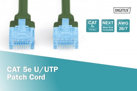 Patch cord U/UTP kat.5e PVC 10m Zielony