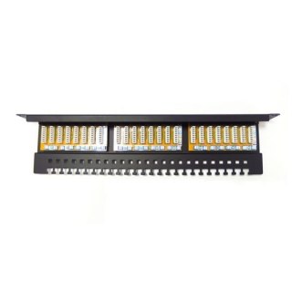 Patch panel 19" 24 porty, kat.6, U/UTP, 1U, wspornik kablowy, czarny (kompletny)