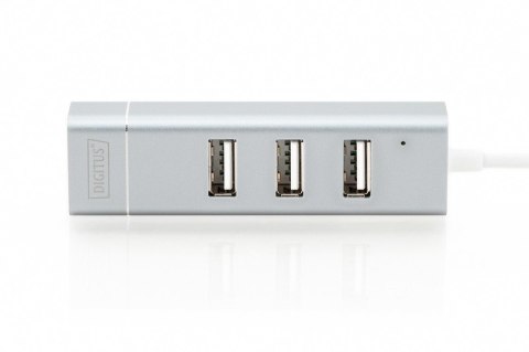 HUB/Koncentrator 3-portowy USB 2.0 HighSpeed z Typ C oraz Fast Ethernet LAN adapter, aluminium