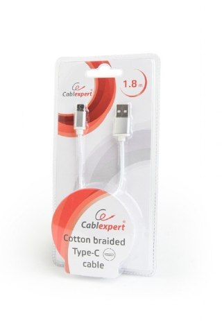 Kabel USB Typ-C oplot tekstylny/1.8m/srebrny