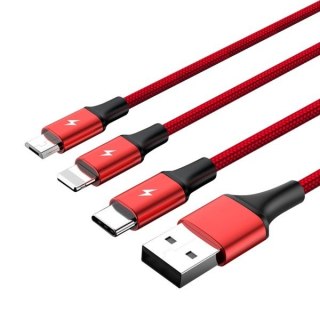 Kabel ładujący 3-in-1 USB - USB-C/microUSB/Lightning, 1,2m; C4049RD