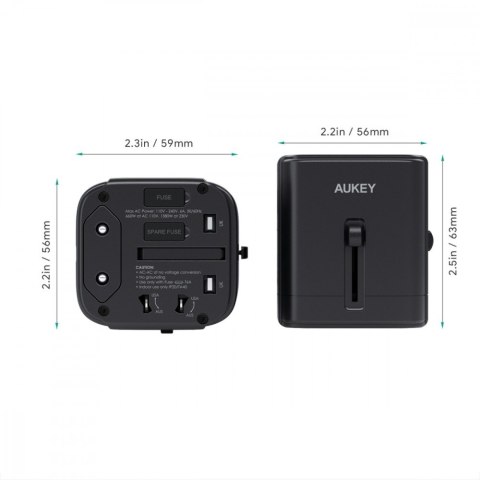 PA-TA01 Black uniwersalny podróżny adapter sieciowy 2xUSB+1xUSB C | 7.8A | pasuje w 150 krajach