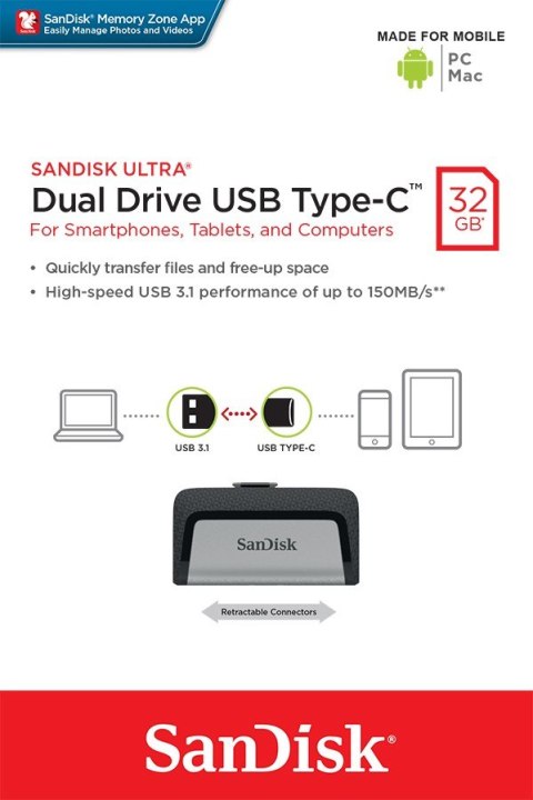 Pamięć Ultra Dual Drive 32GB USB 3.1 Type-C 150MB/s