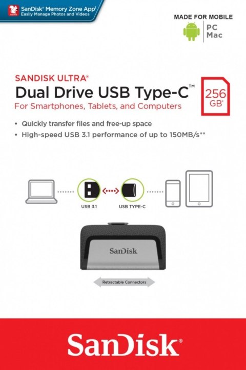 Pendrive Ultra Dual Drive 256GB USB 3.1 Type-C 150MB/s