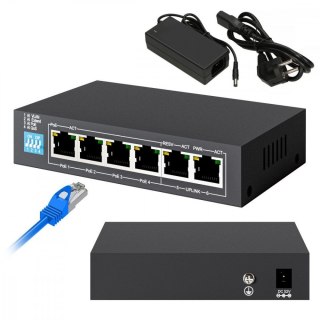 Przełącznik EUROS V2 6 portów POE SWITCH 4 porty 10-100MBPS POE + 2 porty UPLINK 802.3AF 60W