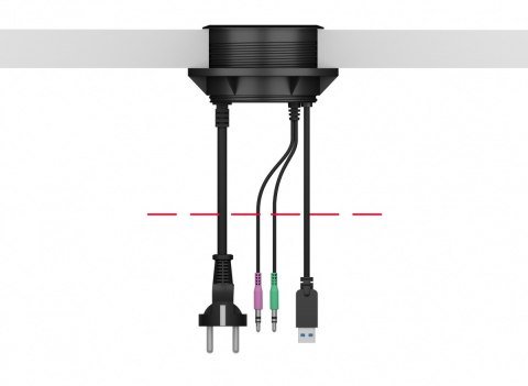 Hub biurkowy IB-HUB1430 80 mm, 4x USB 3.0 Type-A, Audio in /out, kontakt 220V