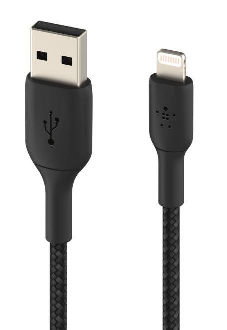 Kabel Braided USB- Lightning 15cm czarny